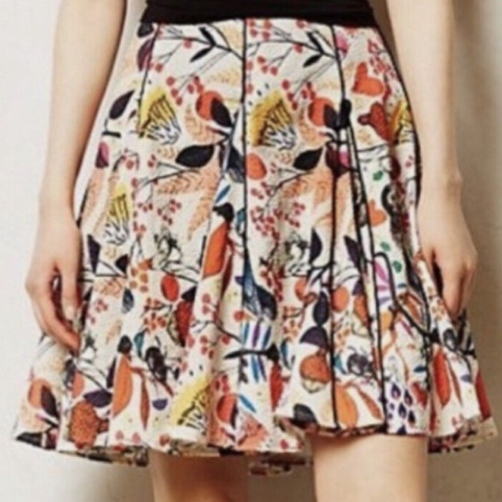 Eva Franco Anthropologie Multicolor Floral Skater Skirt